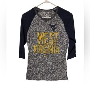 West Virginia University Nike Gray and Navy Raglan Shirt Size S